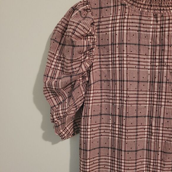 GB Gianni Bini Pink Plaid High Neck Puff Sleeve Dress Size Small - Picture 2 of 8